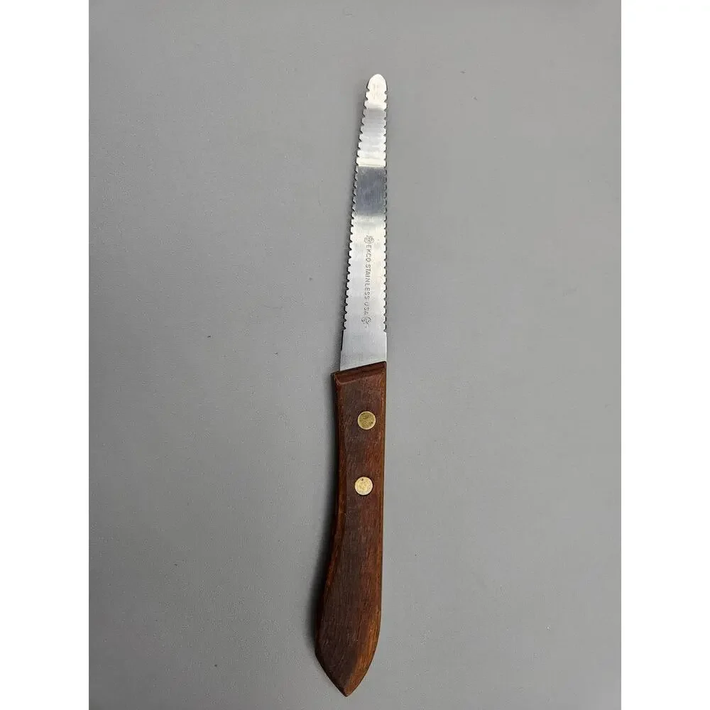 Vintage Ekco Grapefruit Knife Stainless Steel Wood Handle Double Sided Serrated